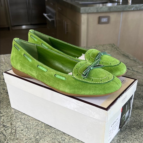 Coach Women's Lime Green Suede Loafers - Picture 1 of 7